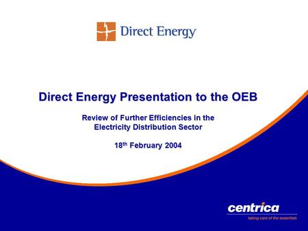 Direct Energy Presentation to the OEB Review of Further Efficiencies in the Electricity Distribution Sector 18 th February 2004.
