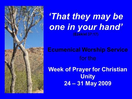 ‘That they may be one in your hand’ (Ezekiel 37:17) Ecumenical Worship Service for the Week of Prayer for Christian Unity 24 – 31 May 2009.