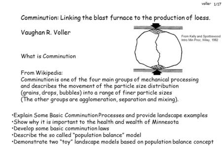 Voller Comminution: Linking the blast furnace to the production of loess. Vaughan R. Voller What is Comminution From Wikipedia: Comminution is one of the.