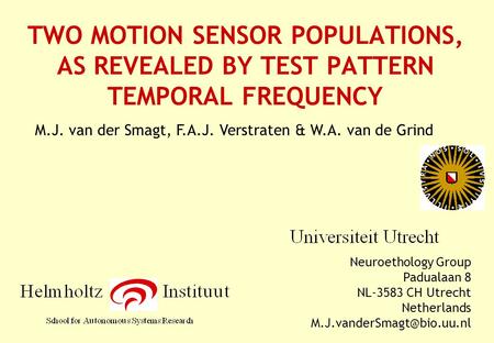 TWO MOTION SENSOR POPULATIONS, AS REVEALED BY TEST PATTERN TEMPORAL FREQUENCY Neuroethology Group Padualaan 8 NL-3583 CH Utrecht Netherlands