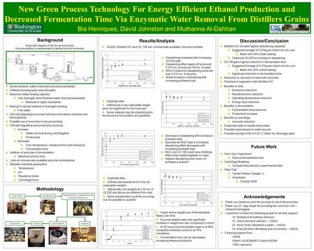 Bia Henriques, David Johnston and Muthanna Al-Dahhan Results/Analysis New Green Process Technology For Energy Efficient Ethanol Production and Decreased.