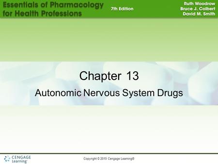 Copyright © 2015 Cengage Learning® Chapter 13 Autonomic Nervous System Drugs.