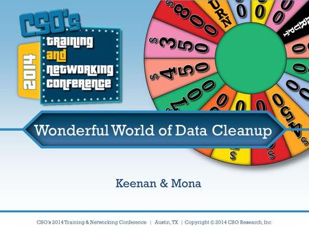 CSO’s 2014 Training & Networking Conference | Austin, TX | Copyright © 2014 CSO Research, Inc. Wonderful World of Data Cleanup Keenan & Mona.