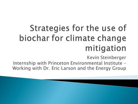 Kevin Steinberger Internship with Princeton Environmental Institute – Working with Dr. Eric Larson and the Energy Group.