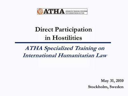 ATHA Specialized Training on International Humanitarian Law