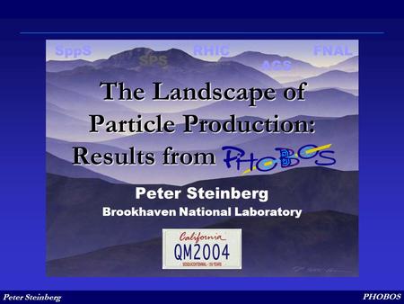 Peter Steinberg PHOBOS The Landscape of Particle Production: Results from. Peter Steinberg Brookhaven National Laboratory SPS FNALRHICSppS AGS.