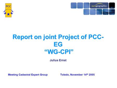 Report on joint Project of PCC- EG “WG-CPI” Julius Ernst Meeting Cadastral Expert Group Toledo, November 14 th 2005.