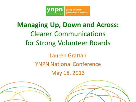 Managing Up, Down and Across: Clearer Communications for Strong Volunteer Boards Lauren Grattan YNPN National Conference May 18, 2013.