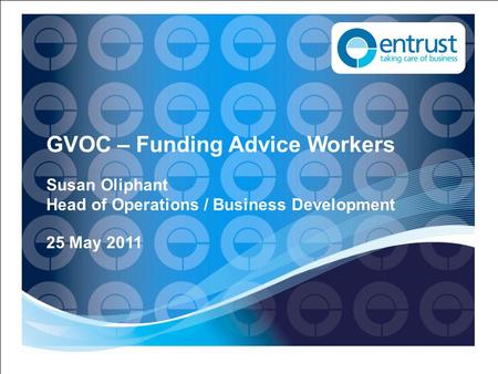 GVOC – Funding Advice Workers Susan Oliphant Head of Operations / Business Development 25 May 2011.