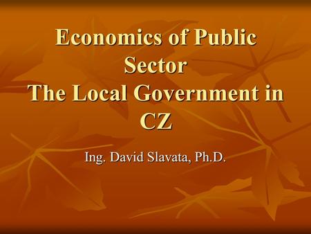 Economics of Public Sector The Local Government in CZ Ing. David Slavata, Ph.D.