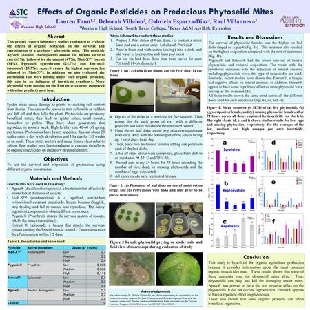 Abstract This project reports laboratory studies conducted to evaluate the effects of organic pesticides on the survival and reproduction of a predatory.