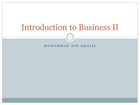 Introduction to Business II