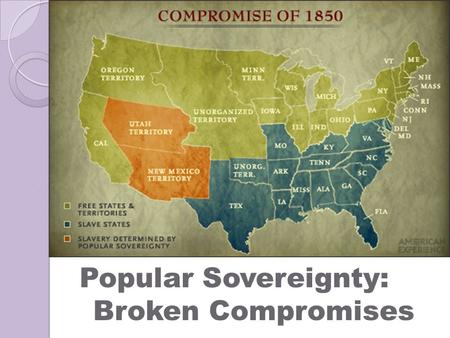 Popular Sovereignty: Broken Compromises. Introduction  As the United States continued to expand (Mexican-American War), debates over where slavery should.
