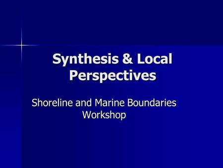 Synthesis & Local Perspectives Shoreline and Marine Boundaries Workshop.