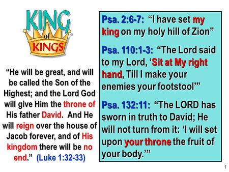 “He will be great, and will be called the Son of the Highest; and the Lord God will give Him the throne of His father David. And He will reign over the.