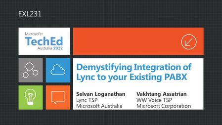 Demystifying Integration of Lync to your Existing PABX Selvan Loganathan Lync TSP Microsoft Australia Vakhtang Assatrian WW Voice TSP Microsoft Corporation.