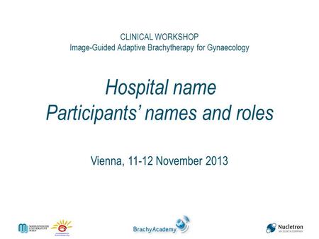 CLINICAL WORKSHOP Image-Guided Adaptive Brachytherapy for Gynaecology Hospital name Participants’ names and roles Vienna, 11-12 November 2013.