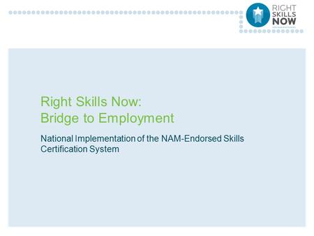 Right Skills Now: Bridge to Employment National Implementation of the NAM-Endorsed Skills Certification System.