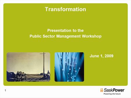 1 Transformation Presentation to the Public Sector Management Workshop June 1, 2009 1.