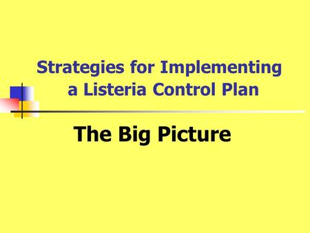 Strategies for Implementing a Listeria Control Plan The Big Picture.
