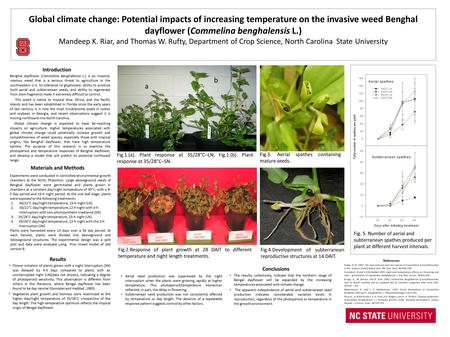 Global climate change: Potential impacts of increasing temperature on the invasive weed Benghal dayflower (Commelina benghalensis L.) Mandeep K. Riar,