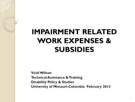 IMPAIRMENT RELATED WORK EXPENSES & SUBSIDIES