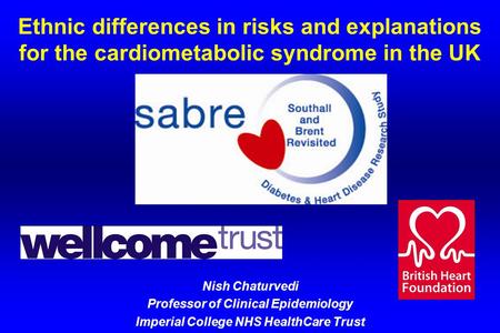 Ethnic differences in risks and explanations for the cardiometabolic syndrome in the UK Nish Chaturvedi Professor of Clinical Epidemiology Imperial College.