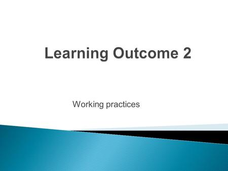 Working practices. By the end of this lesson you should be able to:  identify office designs  discuss advantages and disadvantages of office designs.