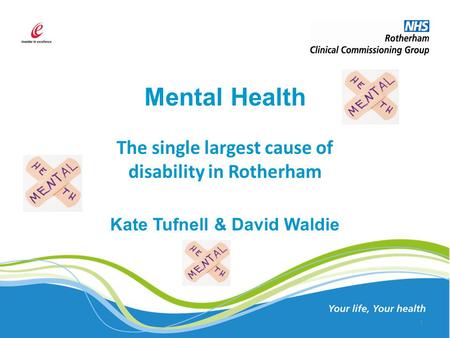 Mental Health The single largest cause of disability in Rotherham Kate Tufnell & David Waldie 1.