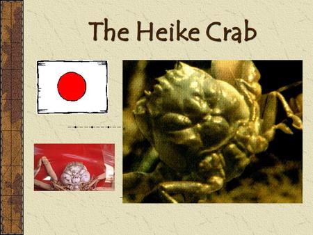 The Heike Crab. The Story:. In the year 1185, the Emperor of Japan was a seven- year-old boy names Antoku. He was the nominal leader of a clan of samurai.