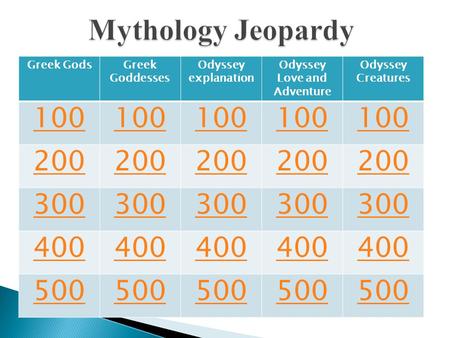 Greek GodsGreek Goddesses Odyssey explanation Odyssey Love and Adventure Odyssey Creatures 100 200 300 400 500.
