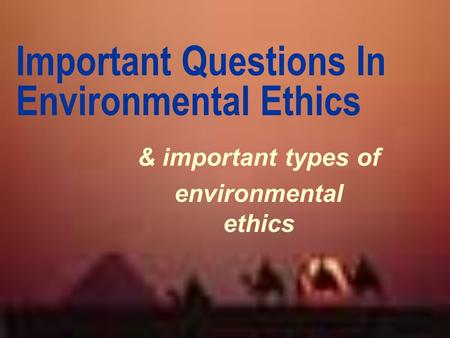 Important Questions In Environmental Ethics