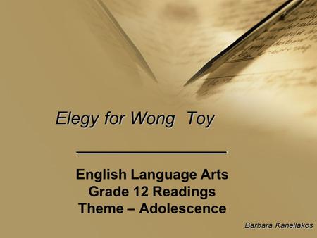 English Language Arts Grade 12 Readings Theme – Adolescence