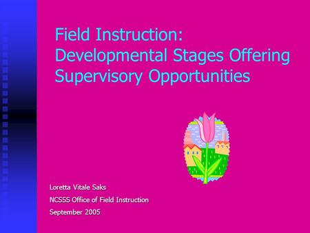 Field Instruction: Developmental Stages Offering Supervisory Opportunities Loretta Vitale Saks NCSSS Office of Field Instruction September 2005.