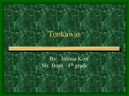 Tonkawas By: Joshua Kim Mr. Born4 th grade. Clothing The Tonkawa warriors wore protective jackets. The men wore long breechcloths that came down to there.