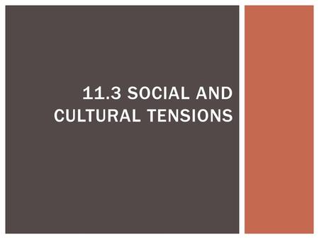 11.3 SOCIAL AND CULTURAL TENSIONS.  Compare economic and cultural life in rural America to that in urban America  Discuss the changes in U.S. immigration.