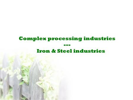 Complex processing industries --- Iron & Steel industries.