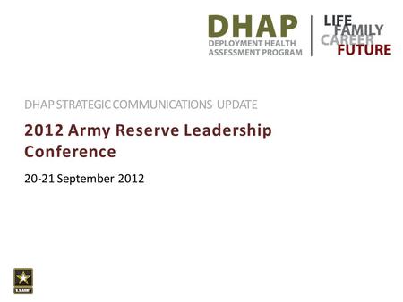 2012 Army Reserve Leadership Conference DHAP STRATEGIC COMMUNICATIONS UPDATE 20-21 September 2012.