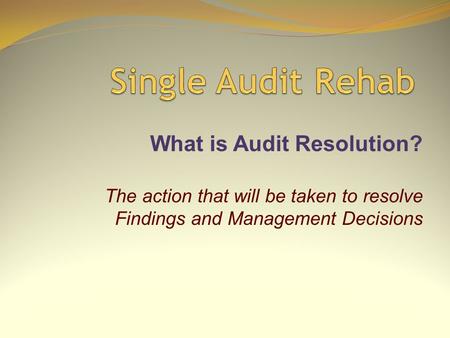 What is Audit Resolution? The action that will be taken to resolve Findings and Management Decisions.