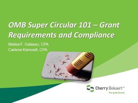 OMB Super Circular 101 – Grant Requirements and Compliance Melisa F. Galasso, CPA Carlene Kamradt, CPA.