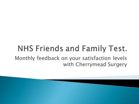 Monthly feedback on your satisfaction levels with Cherrymead Surgery.