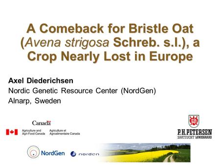 A Comeback for Bristle Oat (Avena strigosa Schreb. s.l.), a Crop Nearly Lost in Europe Axel Diederichsen Nordic Genetic Resource Center (NordGen) Alnarp,