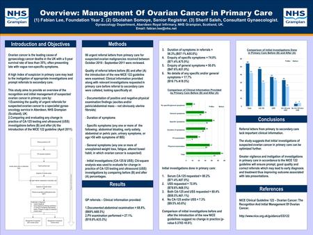 TEMPLATE DESIGN © 2008 www.PosterPresentations.com Overview: Management Of Ovarian Cancer in Primary Care (1)Fabian Lee, Foundation Year 2. (2) Gbolahan.