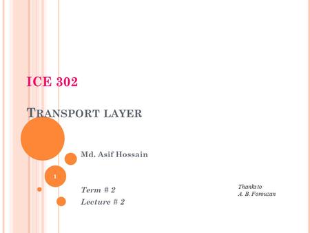 ICE 302 T RANSPORT LAYER 1 Thanks to A. B. Forouzan Md. Asif Hossain Term # 2 Lecture # 2.