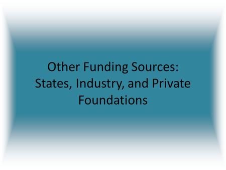 Other Funding Sources: States, Industry, and Private Foundations.