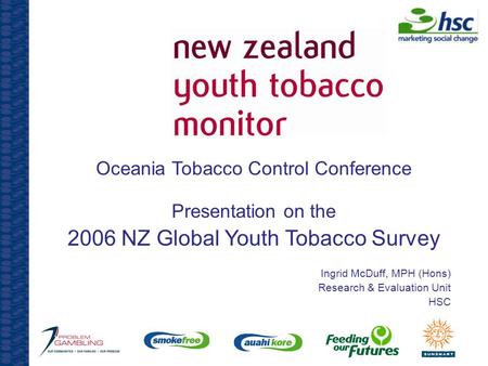 Oceania Tobacco Control Conference Presentation on the 2006 NZ Global Youth Tobacco Survey Ingrid McDuff, MPH (Hons) Research & Evaluation Unit HSC.