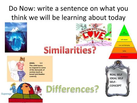 Do Now: write a sentence on what you think we will be learning about today REAL SELF IDEAL SELF SELF- CONCEPT.