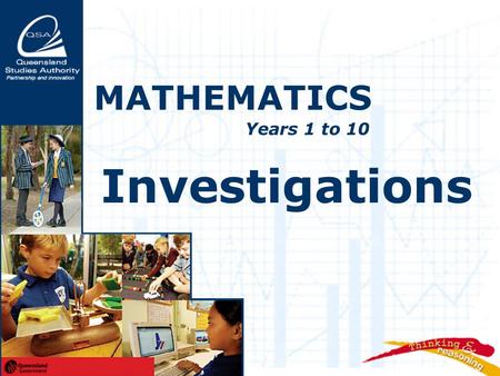 Investigations MATHEMATICS Years 1 to 10. Investigations  exemplify a teaching approach that supports thinking, reasoning and working mathematically.