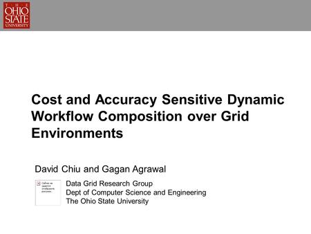 Data Grid Research Group Dept of Computer Science and Engineering The Ohio State University David Chiu and Gagan Agrawal Cost and Accuracy Sensitive Dynamic.
