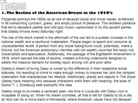 Themes The Decline of the American Dream in the 1920’s